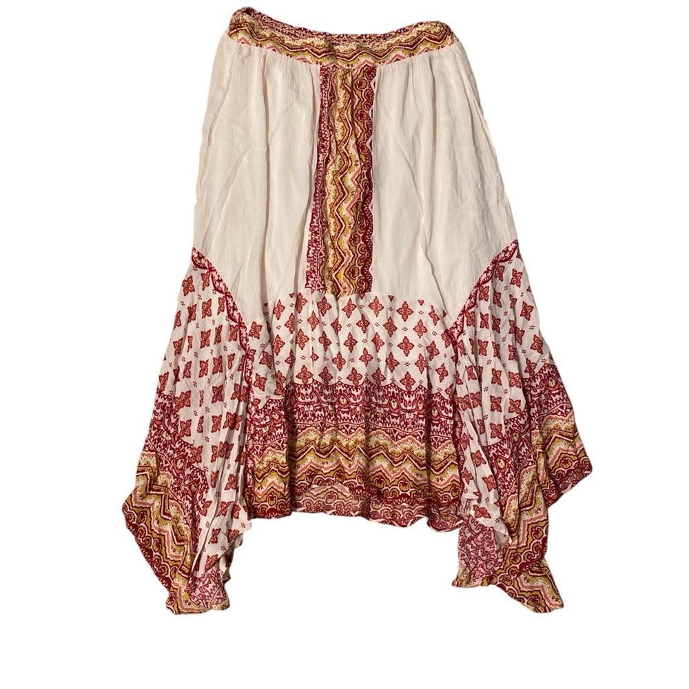 GNW Boho Style Asymmetrical Skirt in Red and White | S